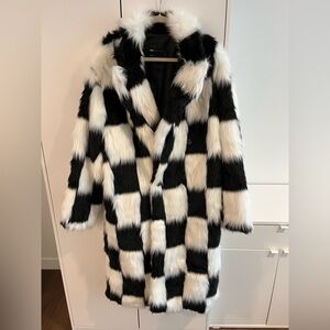 NWOT ASOS Design Longline Checkered Faux Fur Coat